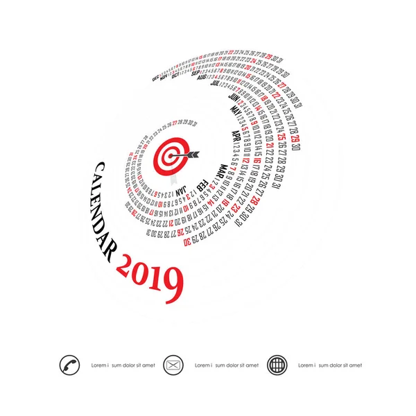 2019 Template Spiral Kalendarz Kalendarz Kalendarzowy 2019 Zestaw Months Vector — Wektor stockowy