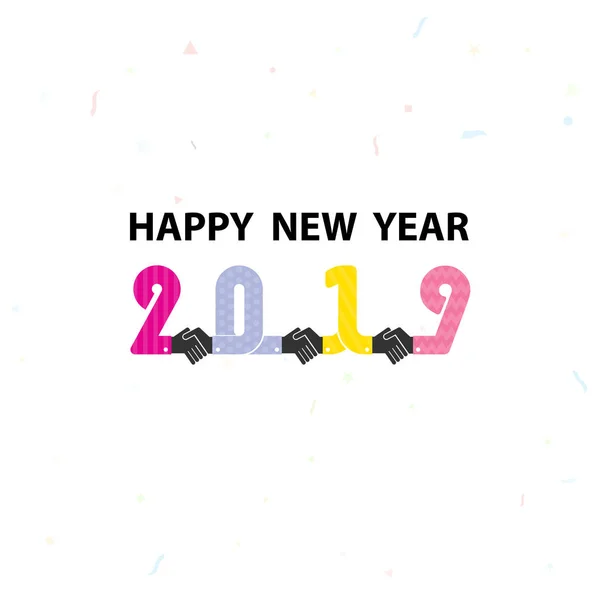 Muestra Apretón Manos Feliz Año Nuevo 2019 Background Colorful Tarjeta — Vector de stock