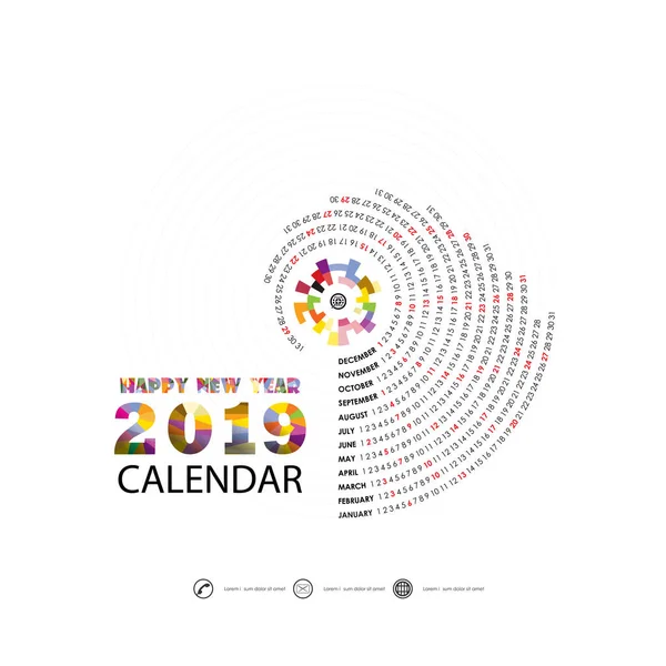 2019 Calendário Template Spiral Calendar Calendar 2019 Conjunto Mês Calendário — Vetor de Stock