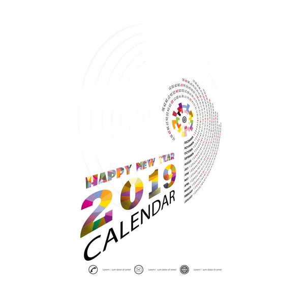 Plantilla Calendario 2019 Calendario Espiral Calendario 2019 Conjunto Meses Plantilla — Archivo Imágenes Vectoriales