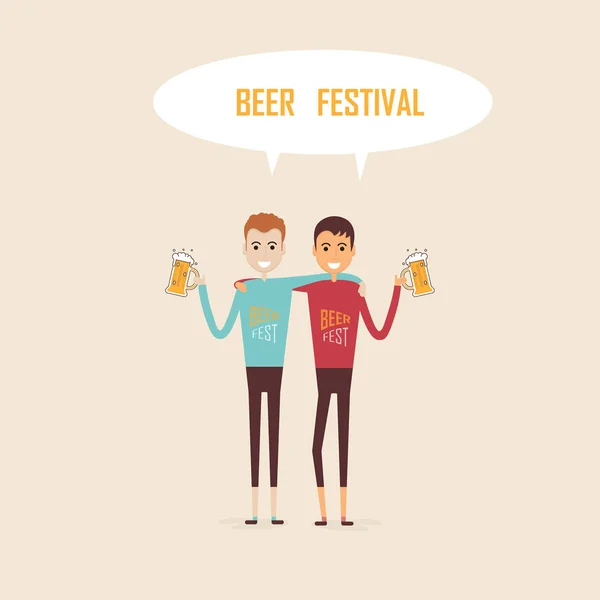 Men Holding Beer Mugs Party Celebration Beer Festival Happy Best — Stock Vector