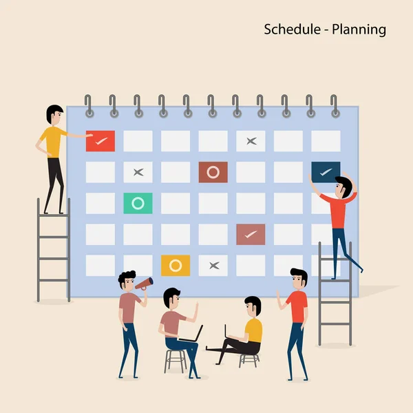 Calendar Schedule Plans People Filling Out Schedule Table Work Planning — Stock Vector