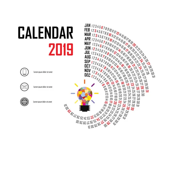 Plantilla Calendario 2019 Calendario Espiral Calendario 2019 Conjunto Meses Plantilla — Vector de stock