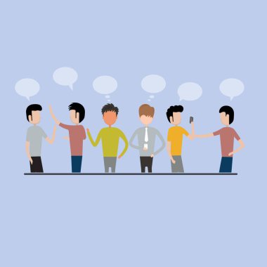 İş insanlar Grup sohbet iletişim Bubble.Business insanlar karakter tartışırken iletişim Sosyal Network.News.Social ağlar. Chat.Dialogue konuşma balonları. İş arkadaşları konuşuyor. Teamwork.Vector illüstrasyon.