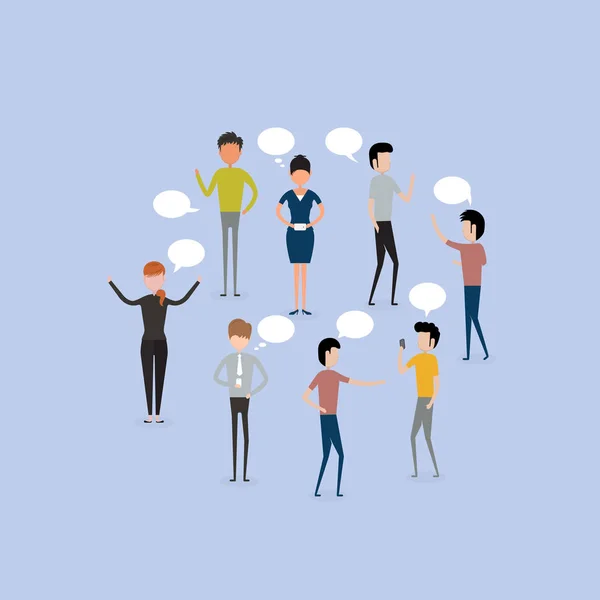 Business People Group Chat Communication Bubble.Business People Character Discussing Communication Social Network.News.Social networks.Chat.Dialogue speech bubbles.Talking colleagues.Teamwork.Vector illustration.