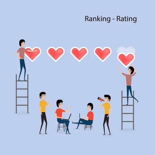 Business People Cartoon Character Hearts Rating Concept Five Hearts Rating — стоковый вектор