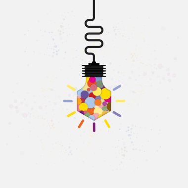 Yaratıcı ampul ışık fikir soyut vektör tasarım şablonu. Fikirler ilham, yenilik, buluş, etkili düşünce, bilgi ve eğitim kavramı. Kurumsal iş endüstriyel yaratıcı vektör simgesi