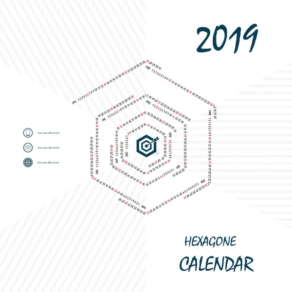 2019 Plantilla Calendario Hexagonal Calendario Forma Hexágono Calendario 2019 Conjunto — Vector de stock
