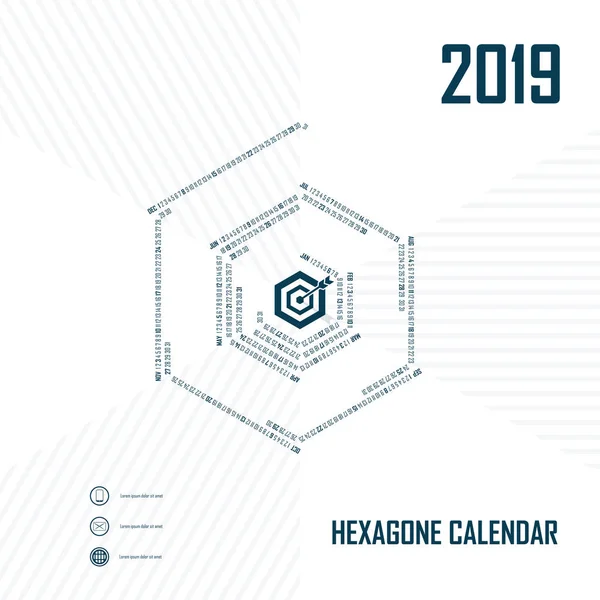 2019 Kalendarz Kształt Sześciokątny Kalendarz Template Hexagon Kalendarzowy 2019 Zestaw — Wektor stockowy