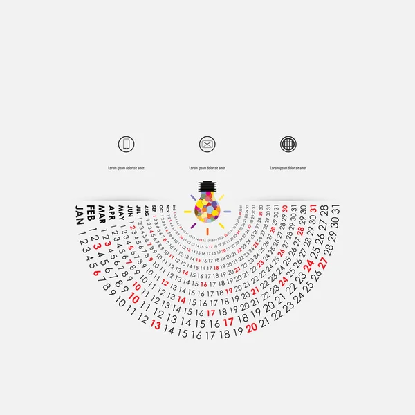 Plantilla Calendario 2019 Con Icono Bombilla Idea Semicircle Calendar Calendario — Archivo Imágenes Vectoriales