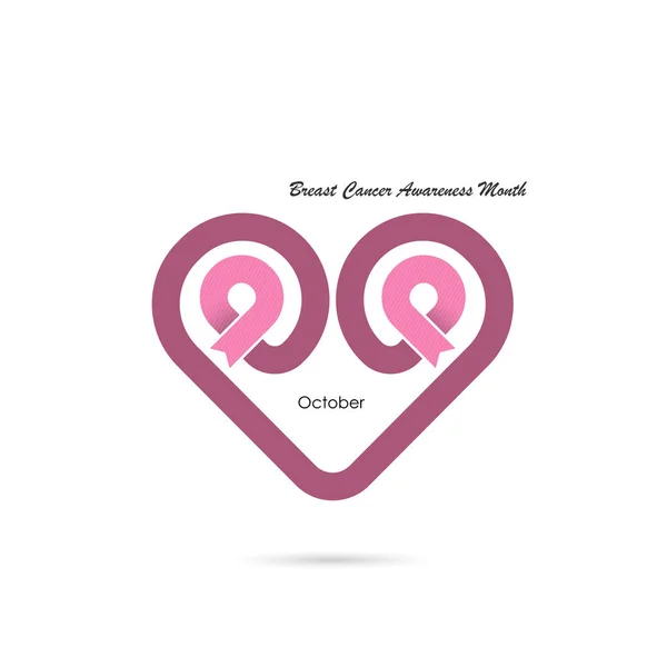 Forma Coração Pink Ribbon Icon Breast Cancer Outubro Awareness Month — Vetor de Stock
