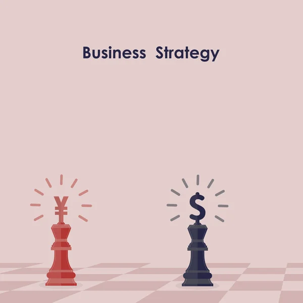 Blue Red King Chess Business Strategy Blackground Yuan Dollar Trade — Archivo Imágenes Vectoriales