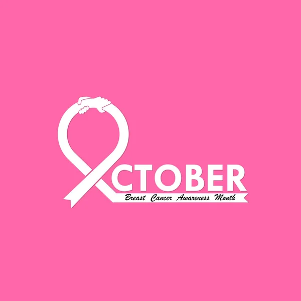 Outubro Tipográfico Mão Rosa Fita Icon Breast Cancer Outubro Mês — Vetor de Stock