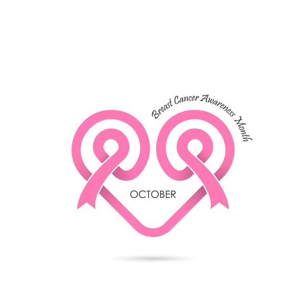 Forma Coração Pink Ribbon Icon Breast Cancer Outubro Awareness Month — Vetor de Stock