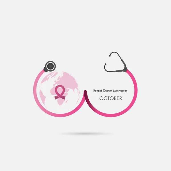 Stethoscope Breast Icon World Breast Cancer October Awareness Month Campaign — Stock Vector