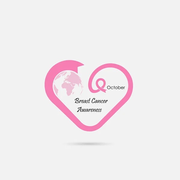 Σχήμα Καρδιάς Εικονίδιο Ροζ Κορδέλα Μαστού Καρκίνος Οκτώβριος Μήνας Εκστρατεία — Διανυσματικό Αρχείο