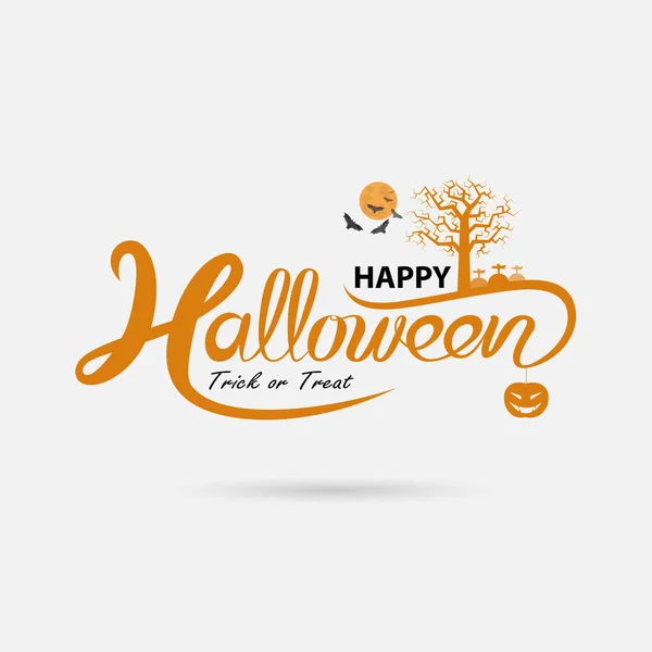 Full Moon Big Tree Med Halloween Banner Kalligrafi Halloween Trick — Stock vektor