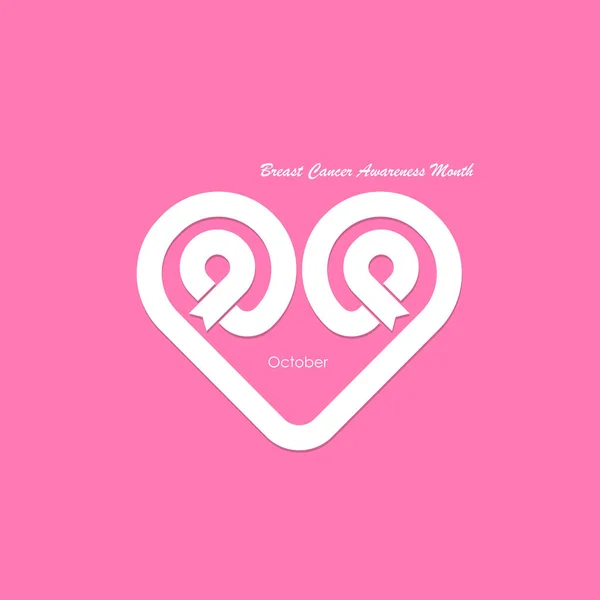 Forma Coração Pink Ribbon Icon Breast Cancer Outubro Awareness Month — Vetor de Stock