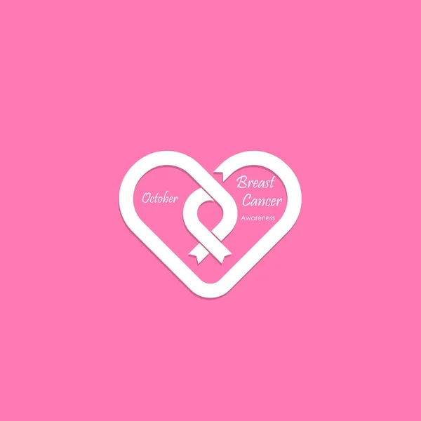 Hjärta Form Rosa Bandet Ikonen Breast Cancer Oktober Månad Kampanj — Stock vektor