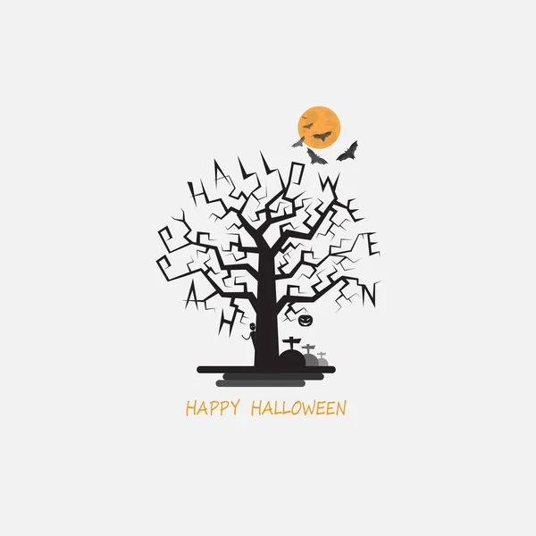 Lua Cheia Árvore Grande Halloween Abstrato Vetor Banner Logotipo Caligrafia — Vetor de Stock