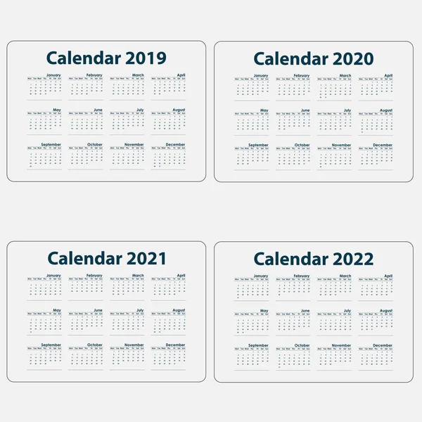 Calendar 2019 Calendar 2020 Calendar 2021 2022 Template Calendar Design — Stock Vector