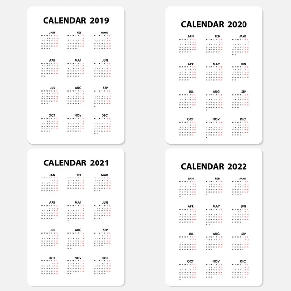 Kalender 2019 Agenda 2020 Kalender 2021 2022 Sjabloon Kalender Ontwerp — Stockvector