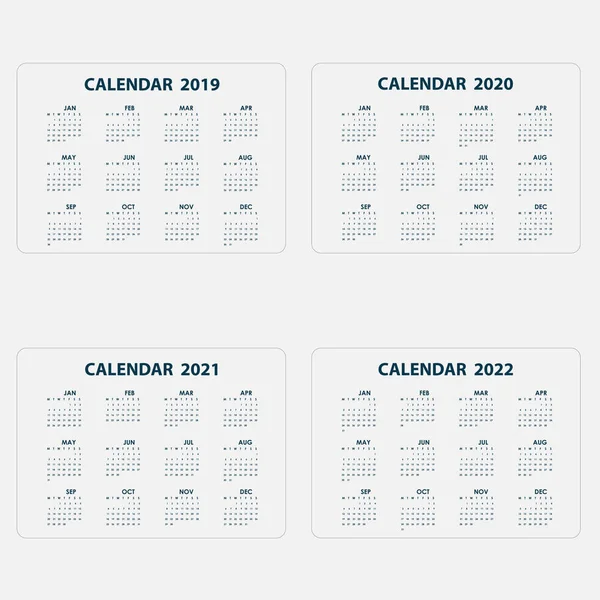 Šablona Kalendáře Kalendář 2019 2020 2021 2022 Návrh Kalendáře Roční — Stockový vektor