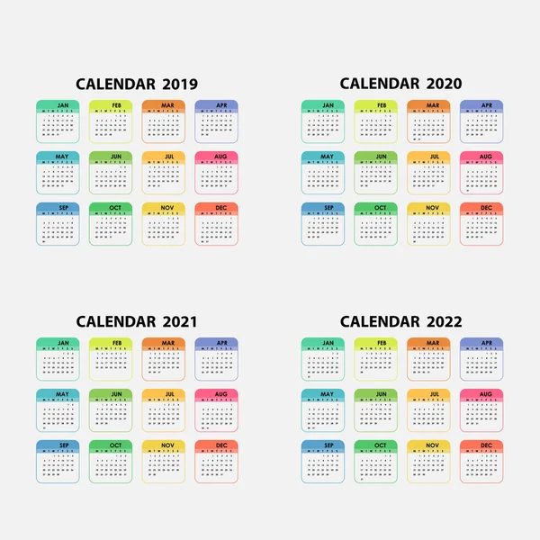 2019 2020 2021 および 2022 カレンダー カレンダー テンプレートです カレンダーのデザイン 年間カレンダー — ストックベクタ