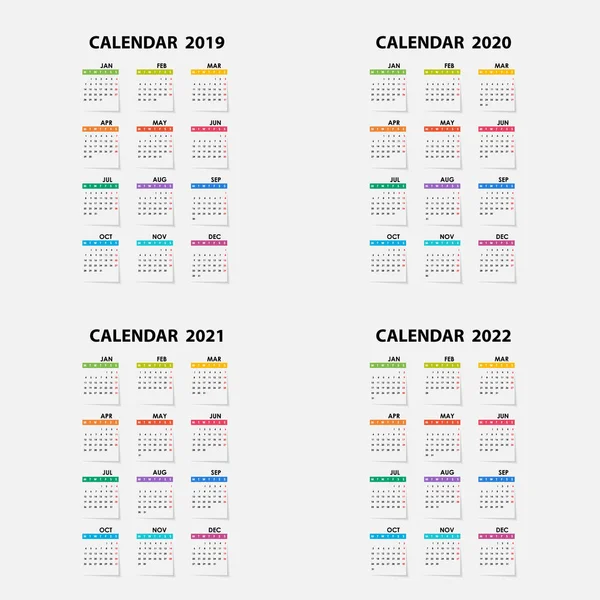 日历2019 2020 2021年和2022日历模板 日历设计 年度日历矢量设计文具模板 向量例证 — 图库矢量图片