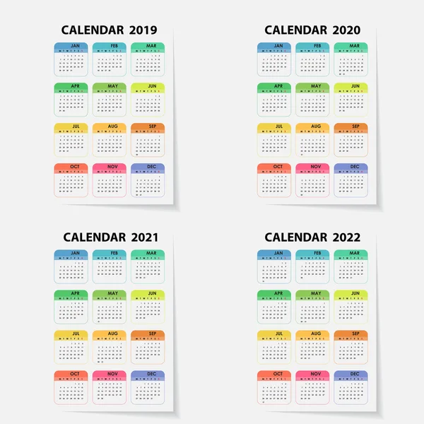 Šablona Kalendáře Kalendář 2019 2020 2021 2022 Návrh Kalendáře Roční — Stockový vektor