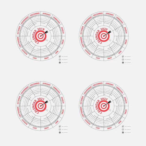 Šablona Kalendáře Kalendář 2019 2020 2021 2022 Návrh Kalendáře Roční — Stockový vektor