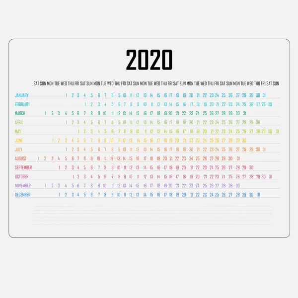 Plantilla Calendario 2020 Calendario 2020 Conjunto Meses Plantilla Diseño Vectores — Archivo Imágenes Vectoriales