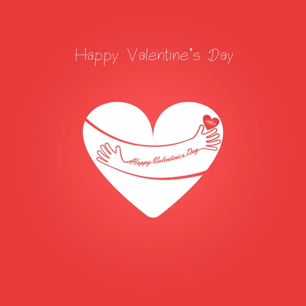 Coração Vermelho Embrace Valentines Mão Romântico Cartão Logo Love Retro — Vetor de Stock