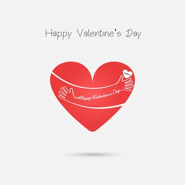 Cuore Rosso Mano Abbraccio San Valentino Romantico Biglietto Auguri Logo — Vettoriale Stock