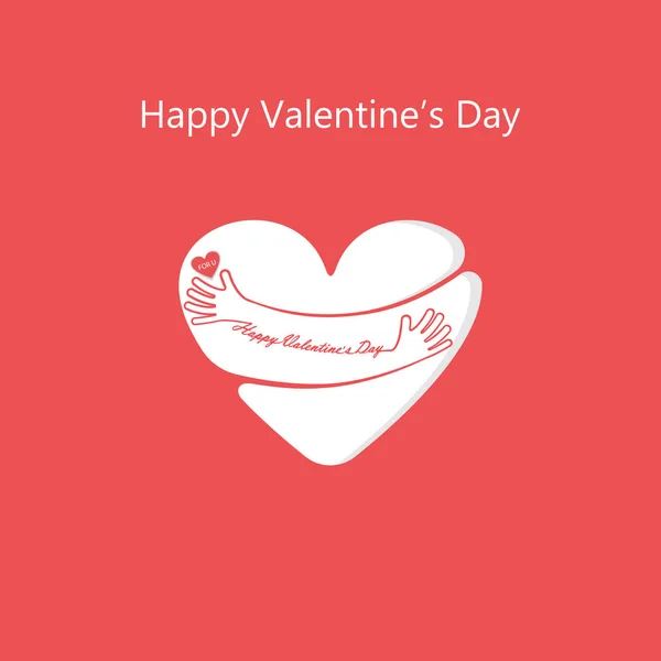 Coração Vermelho Embrace Valentines Mão Romântico Cartão Logo Love Retro — Vetor de Stock