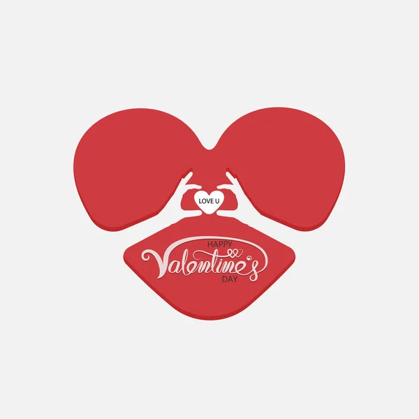 Coração Vermelho Embrace Valentines Mão Romântico Cartão Logo Love Retro Gráficos De Vetores