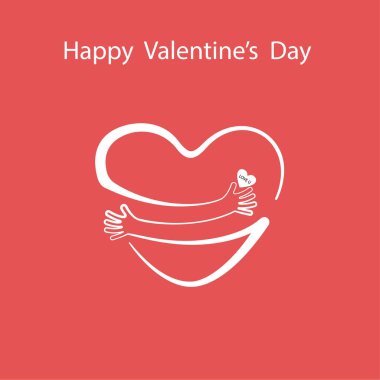 Kırmızı kalp şekli ile el kucaklama. Kendini logo kucakla. Logo love kendinizi. Sevgi ve kalp dikkat simgesi. Mutlu Sevgililer günü kavramı. Sağlık ve tıp kavramı. Vektör çizim