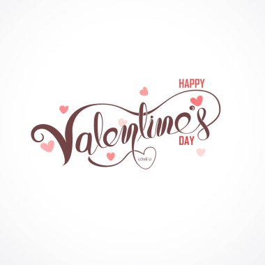 Mutlu sevgililer günü tipografi Poster.Handwritten hat Text.Valentines romantik tebrik kartı logo. Retro vintage logo tarzı seviyorum. Vektör çizim 