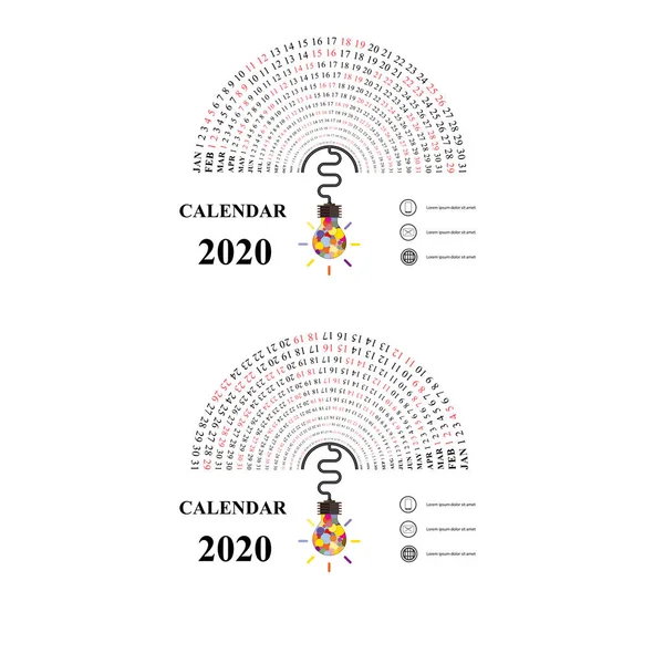 Шаблон календаря 2020 года с идеей лампочки. — стоковый вектор