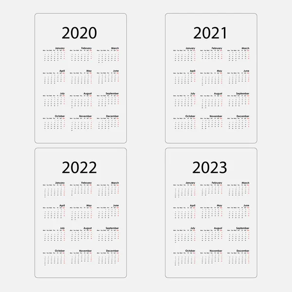 Šablony kalendáře 2020, 2021, 2022 a 2023. Kalendář des — Stockový vektor