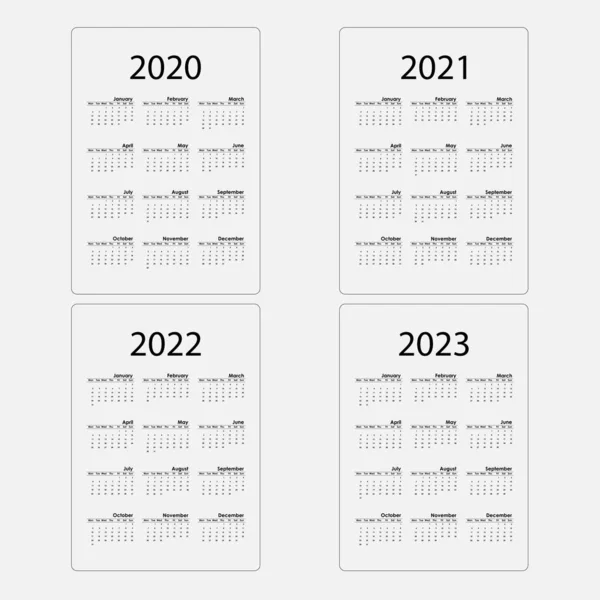Calendario 2020, 2021,2022 y 2023 Calendario template.Calendar des — Archivo Imágenes Vectoriales