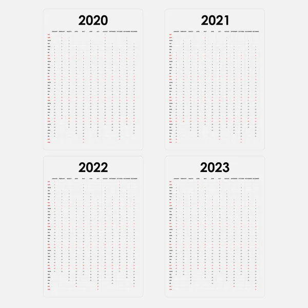 Šablona kalendáře 2020, 2021, 2022 a 2023. — Stockový vektor