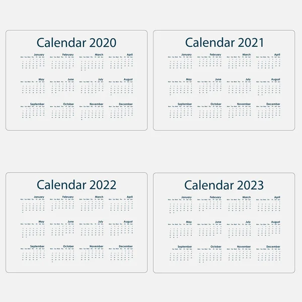 Kalender 2020, 2021, 2022 en 2023 kalender sjabloon. Kalender des — Stockvector