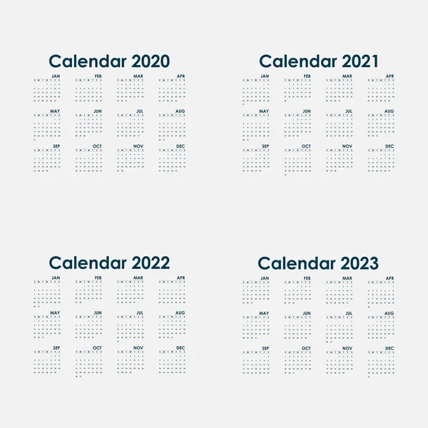 Calendrier 2020, 2021, 2022 et 2023 Modèle de calendrier.Calendrier des — Image vectorielle