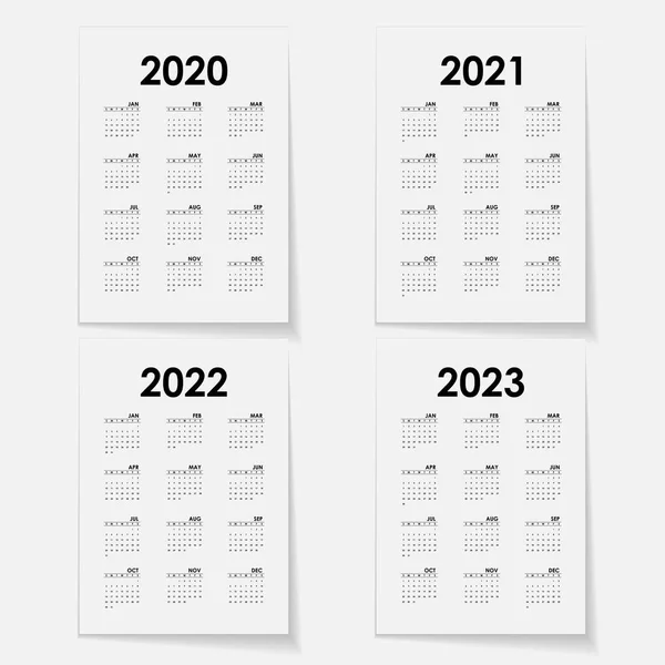 Šablony kalendáře 2020, 2021, 2022 a 2023. Kalendář des — Stockový vektor