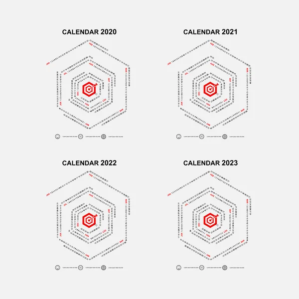 Calendario 2020, 2021,2022 y 2023 Calendario template.Hexagon shap — Archivo Imágenes Vectoriales