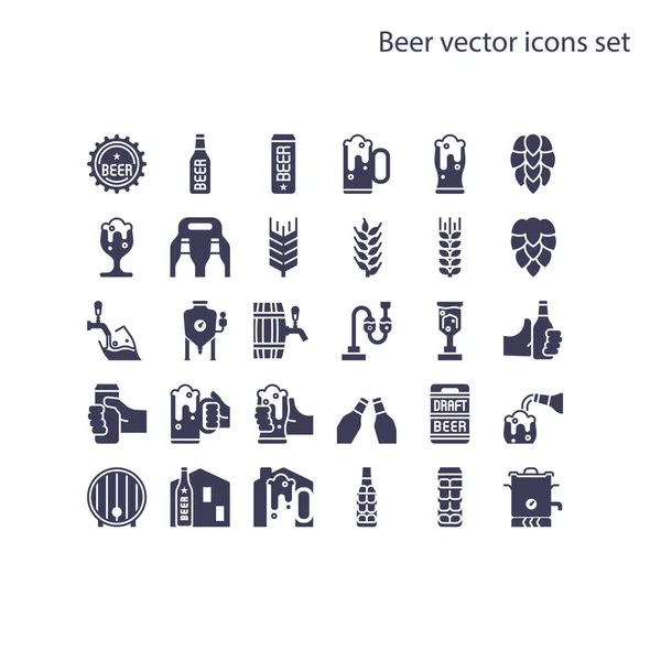 Basic Element Beer Vector Icons Set Contains Bottle Can Hop — Stock Vector