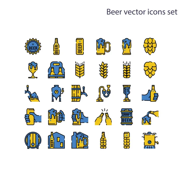 Basic Element Beer Vector Icons Set Contains Bottle Can Hop — Stock Vector