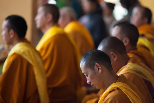 Des Moines Tibétains Assistent Une Cérémonie Bouddhiste Dharamsala Capitale Des — Photo