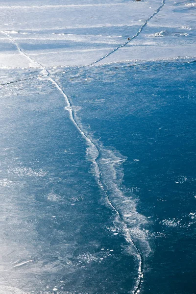 Grietas Hielo Bajo Presión Superficie Congelada Del Lago Yamdrok Tibet — Foto de Stock